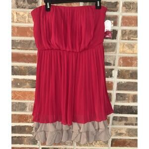 Jessica Simpson Pleated Ruffle Dress Size 8 NWT Pink/Taupe F26